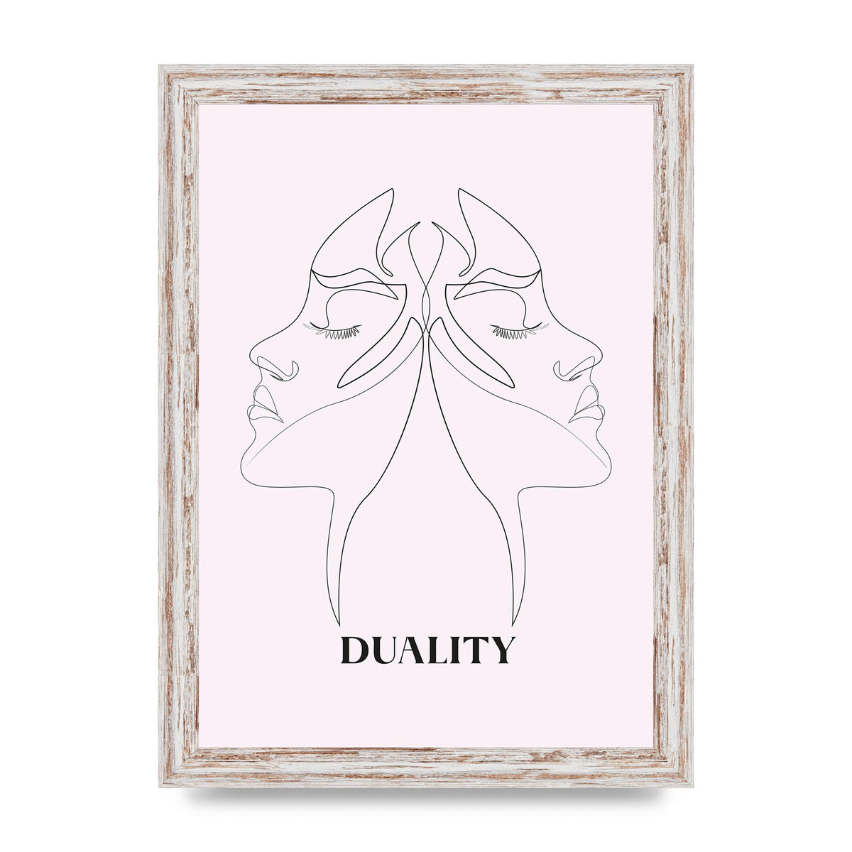 Duality Line Drawing Black White Printed Poster - A4 framed