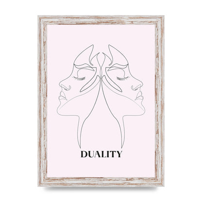 Duality Line Drawing Black White Printed Poster - A4 framed
