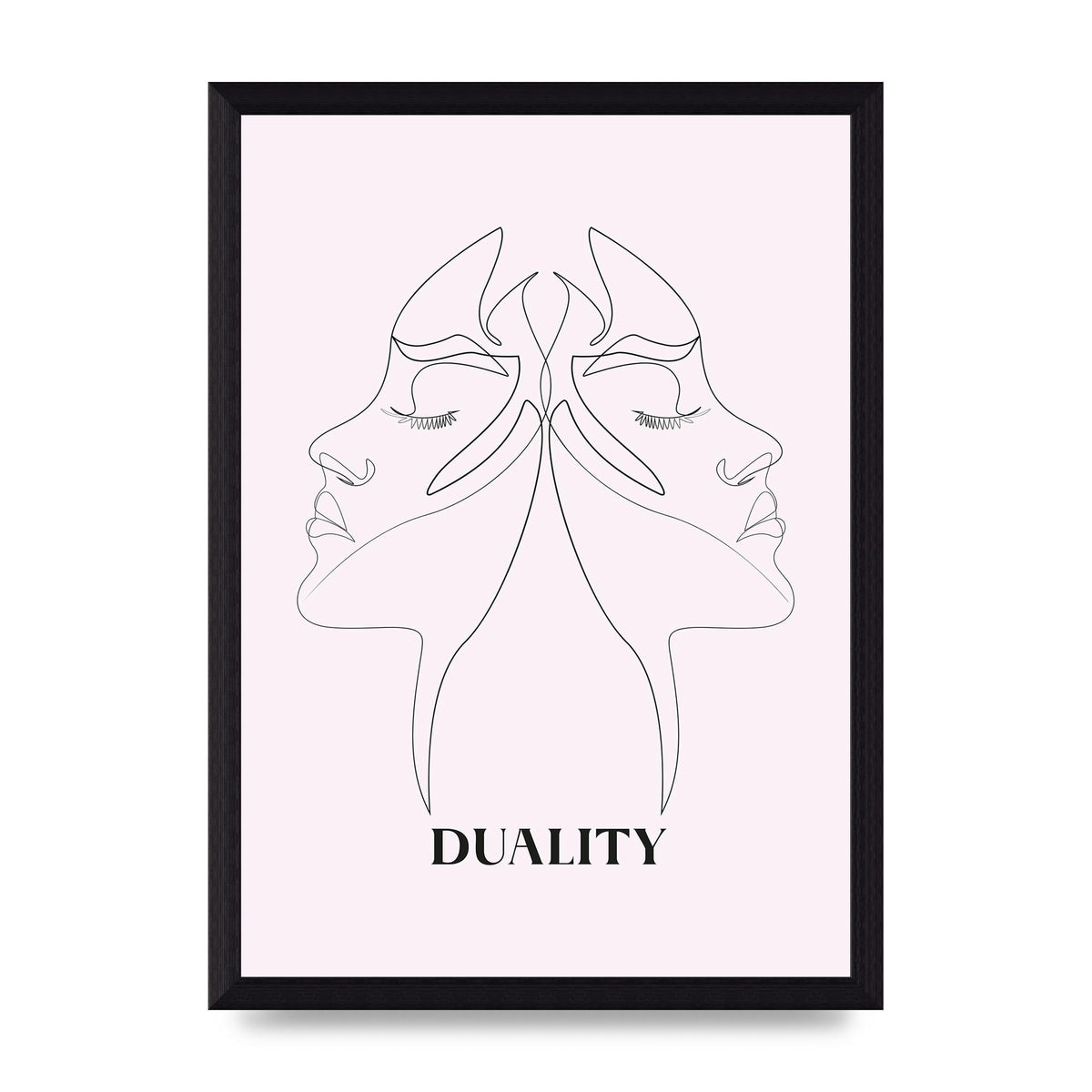 Duality Line Drawing Black White Printed Poster - A4 framed