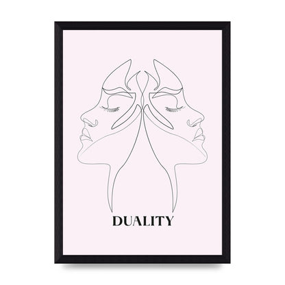 Duality Line Drawing Black White Printed Poster - A4 framed