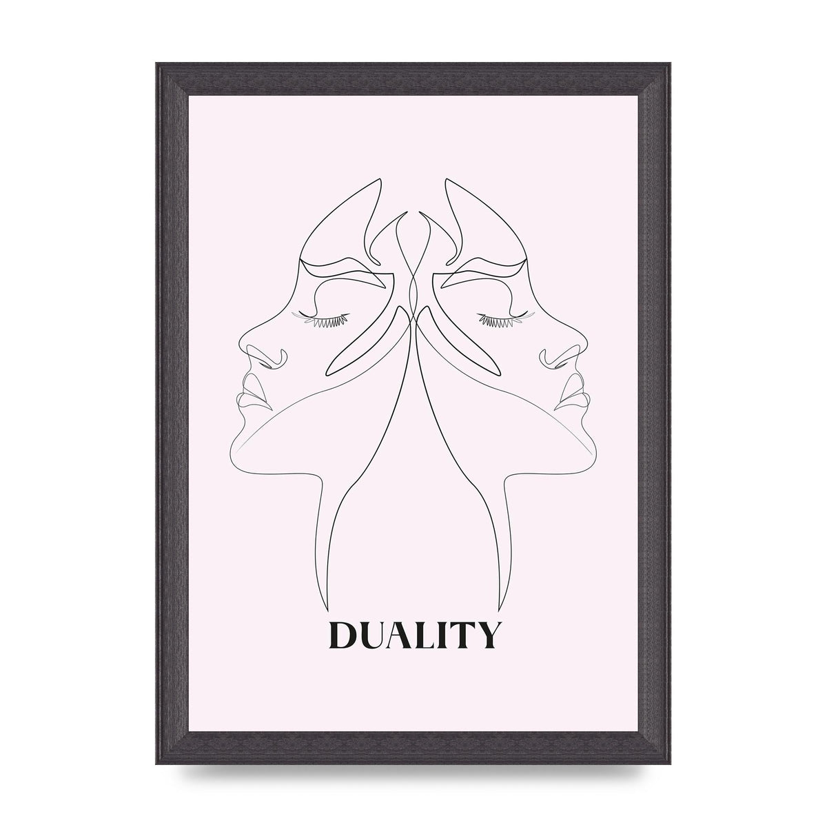 Duality Line Drawing Black White Printed Poster - A4 framed