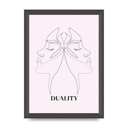 Duality Line Drawing Black White Printed Poster - A4 framed
