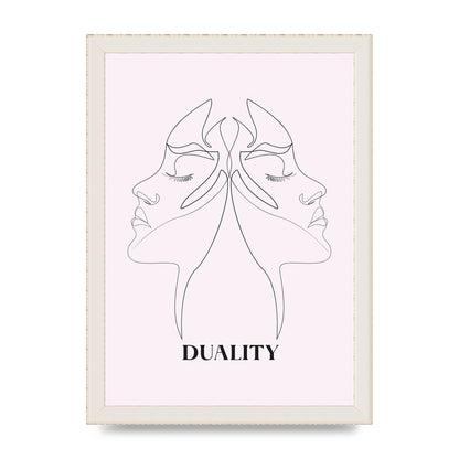 Duality Line Drawing Black White Printed Poster - A4 framed