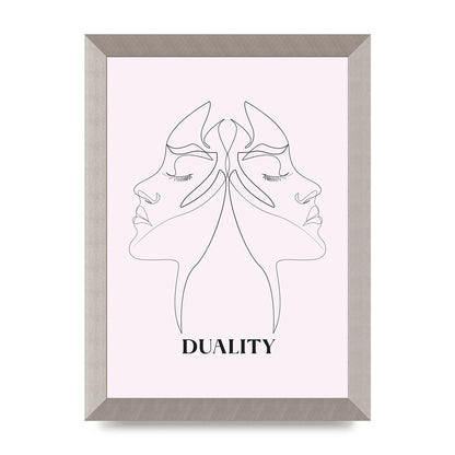 Duality Line Drawing Black White Printed Poster - A4 framed