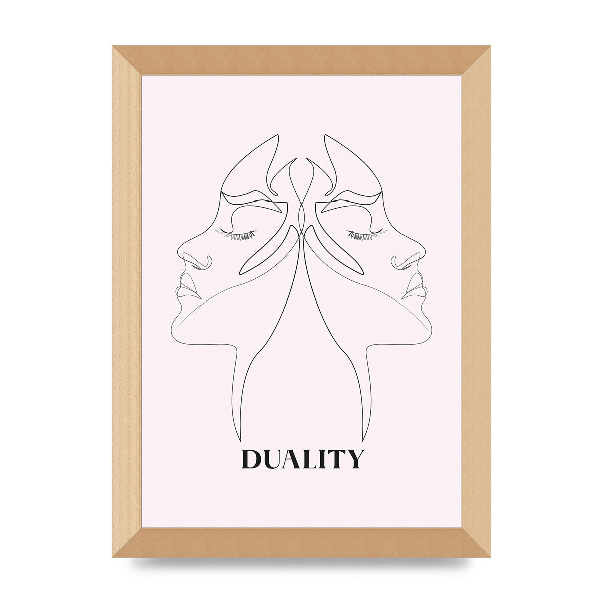 Duality Line Drawing Black White Printed Poster - A4 framed