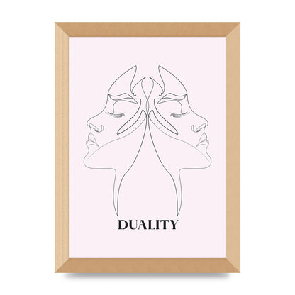 Duality Line Drawing Black White Printed Poster - A4 framed