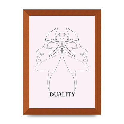 Duality Line Drawing Black White Printed Poster - A4 framed