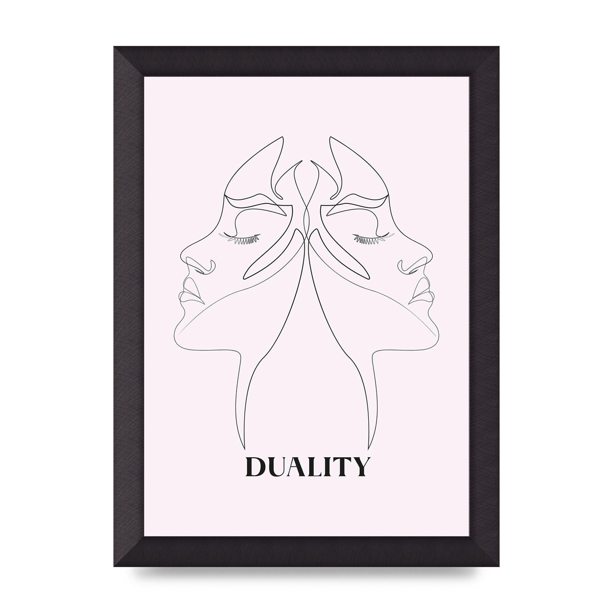 Duality Line Drawing Black White Printed Poster - A4 framed