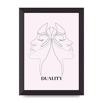 Duality Line Drawing Black White Printed Poster - A4 framed