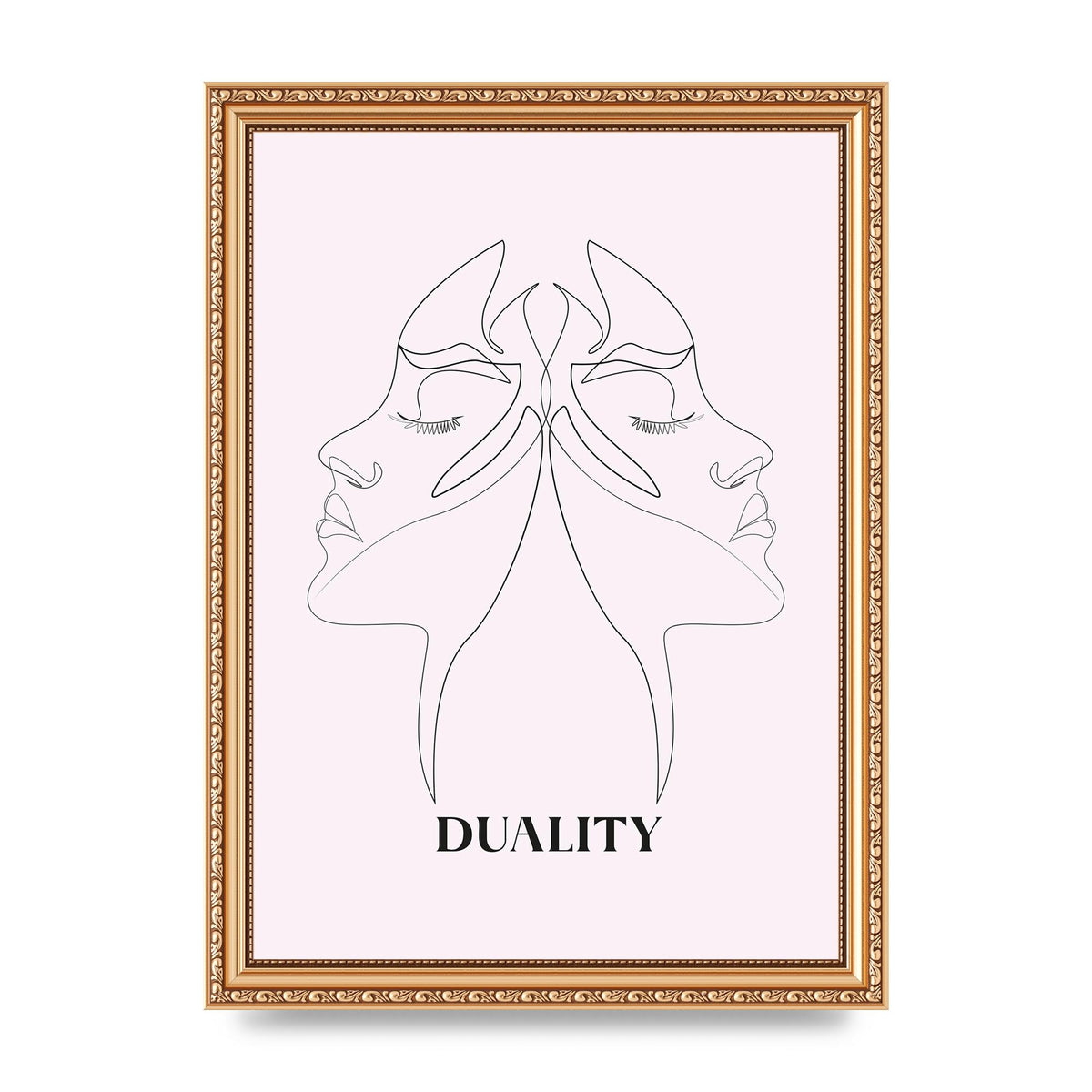 Duality Line Drawing Black White Printed Poster - A4 framed