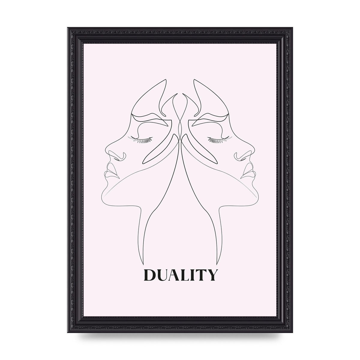 Duality Line Drawing Black White Printed Poster - A4 framed