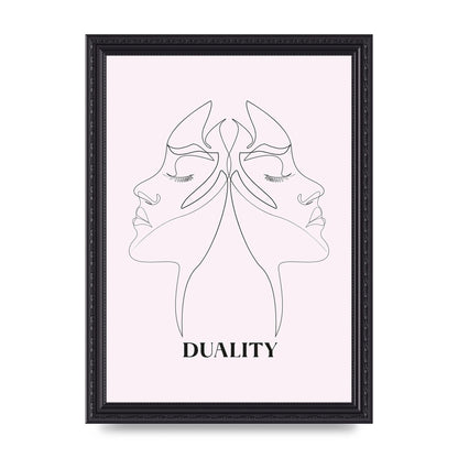 Duality Line Drawing Black White Printed Poster - A4 framed