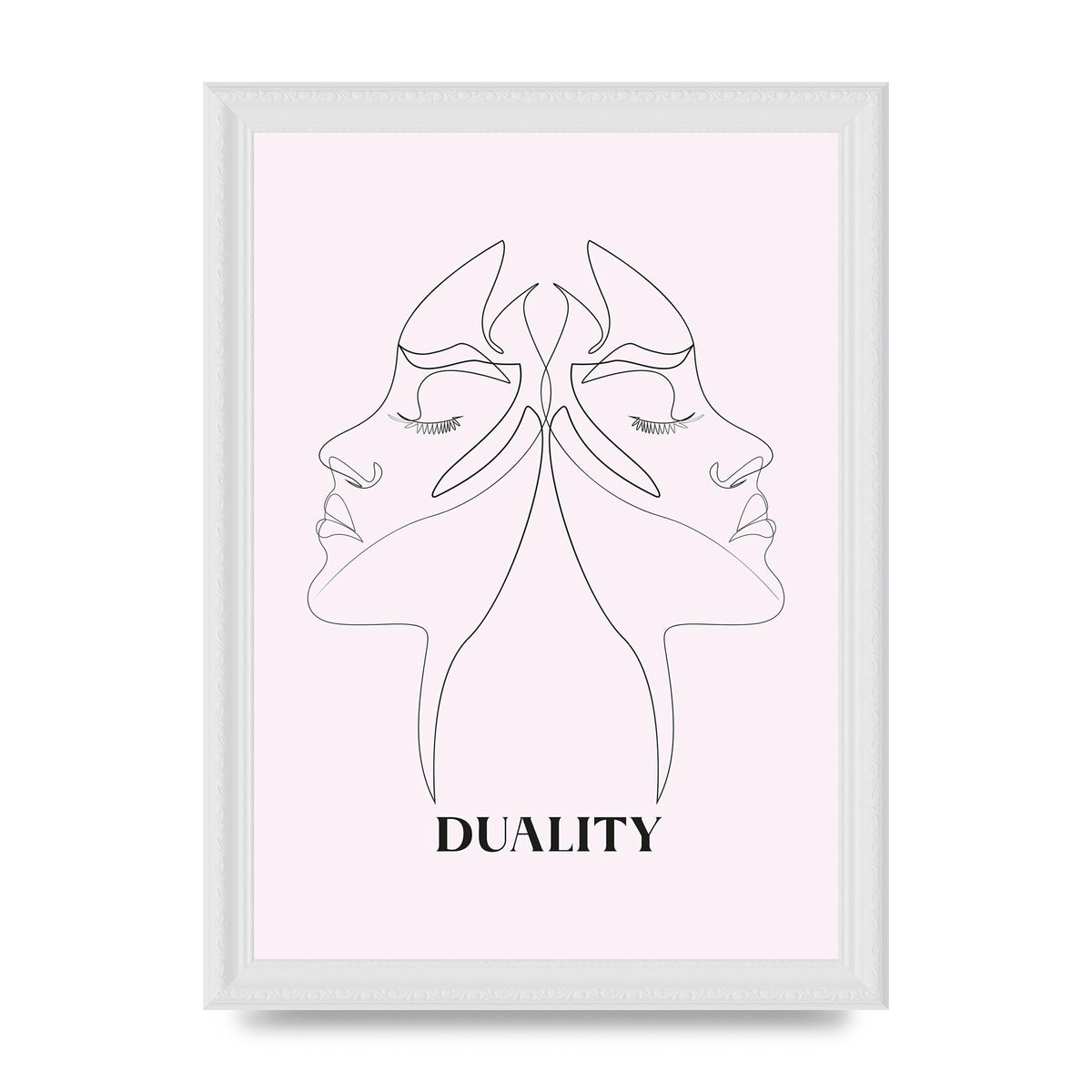 Duality Line Drawing Black White Printed Poster - A4 framed