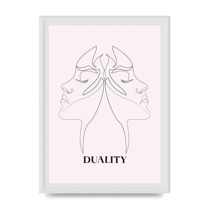 Duality Line Drawing Black White Printed Poster - A4 framed