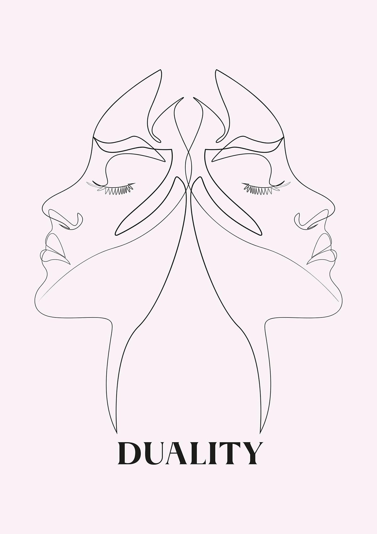Duality Line Drawing Black White Printed Poster - detail
