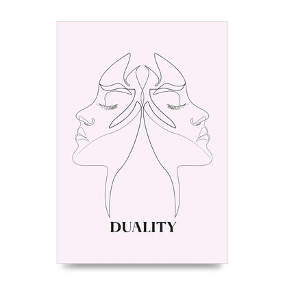 Duality Line Drawing Black White Printed Poster - unframed print