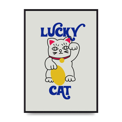Lucky Cat Cartoon" Art For The Home - A2 framed