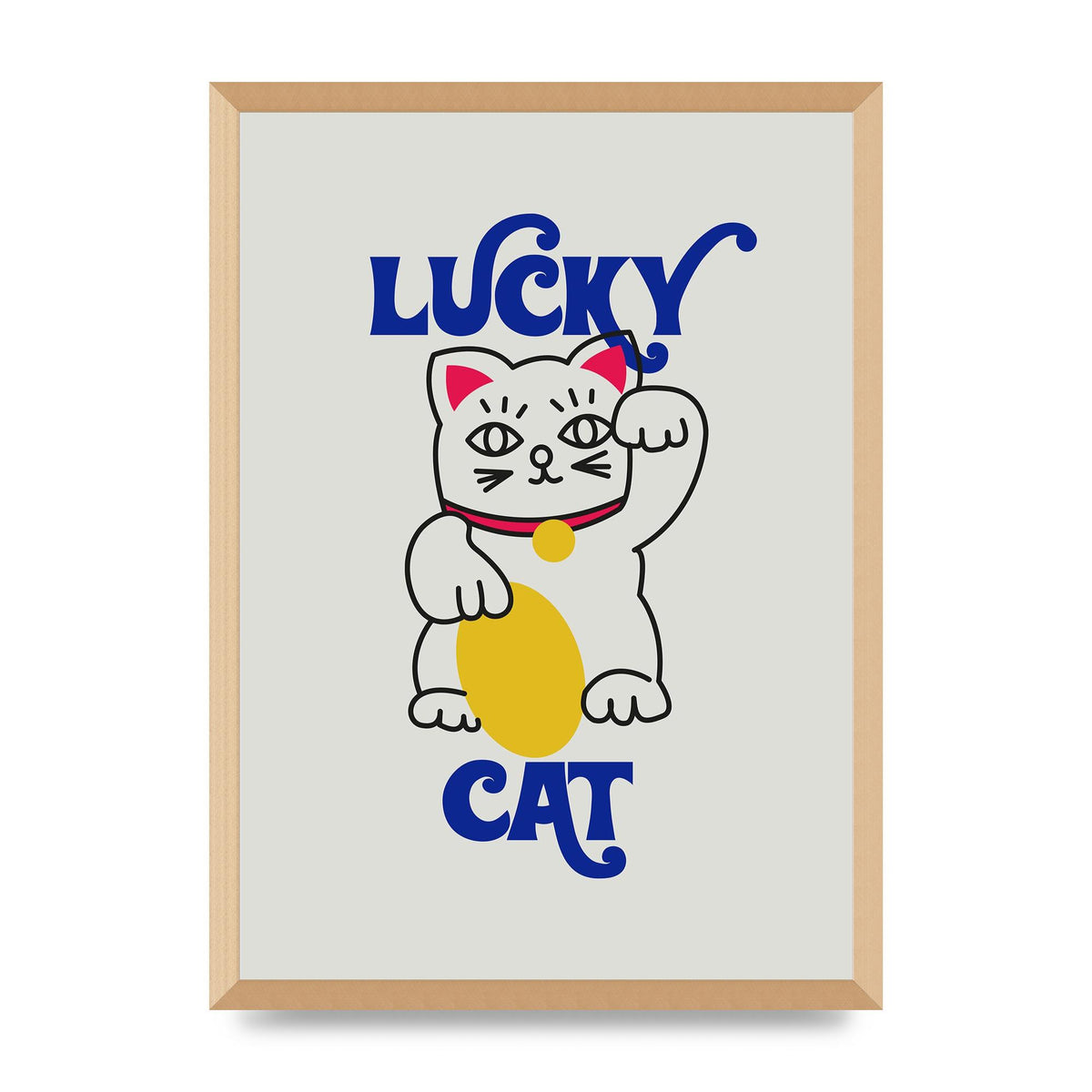 Lucky Cat Cartoon" Art For The Home - A2 framed