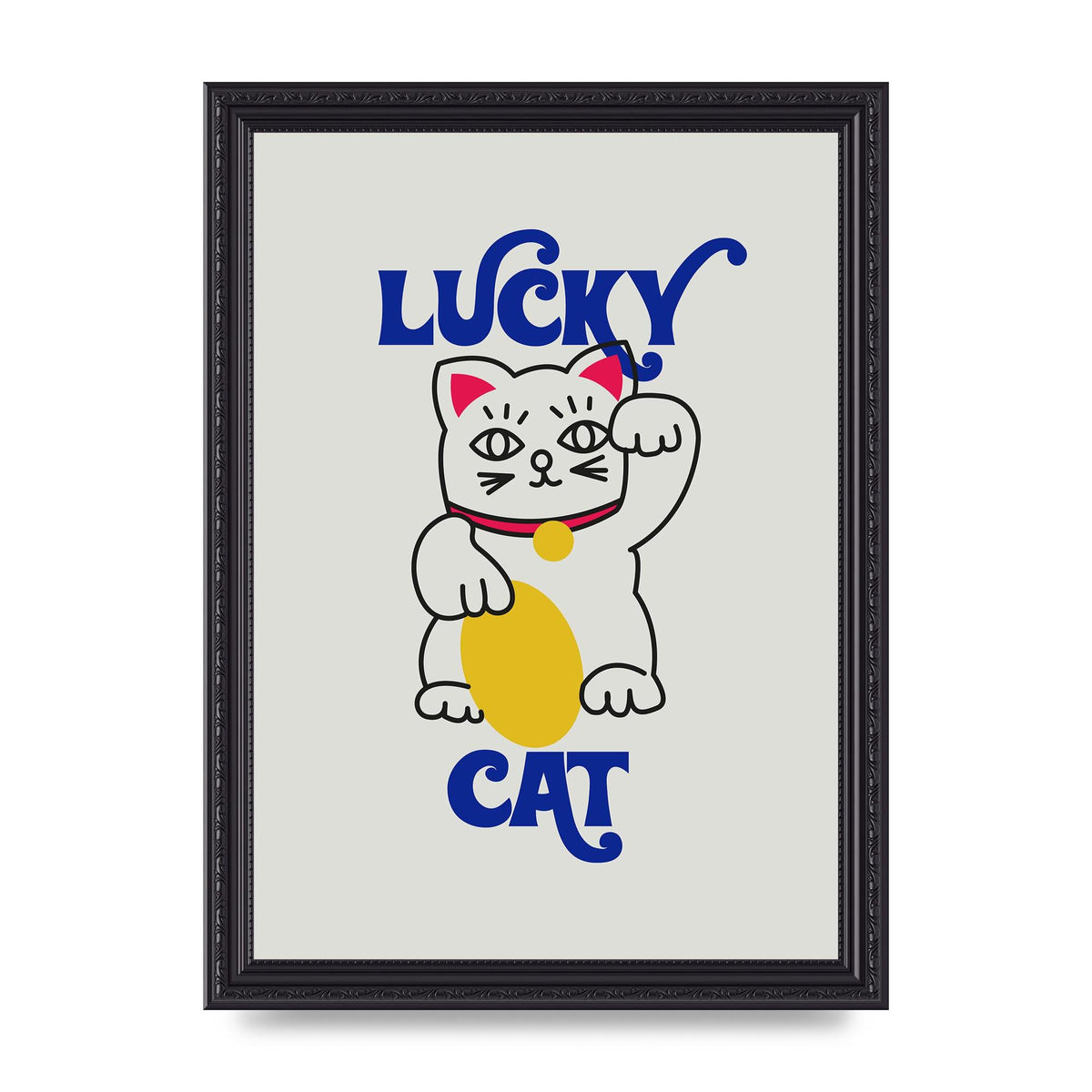 Lucky Cat Cartoon" Art For The Home - A4 framed