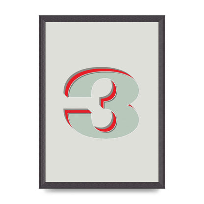 Mix Match Number 3" Printed Poster - A3 framed