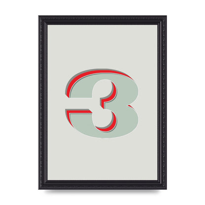 Mix Match Number 3" Printed Poster - A4 framed