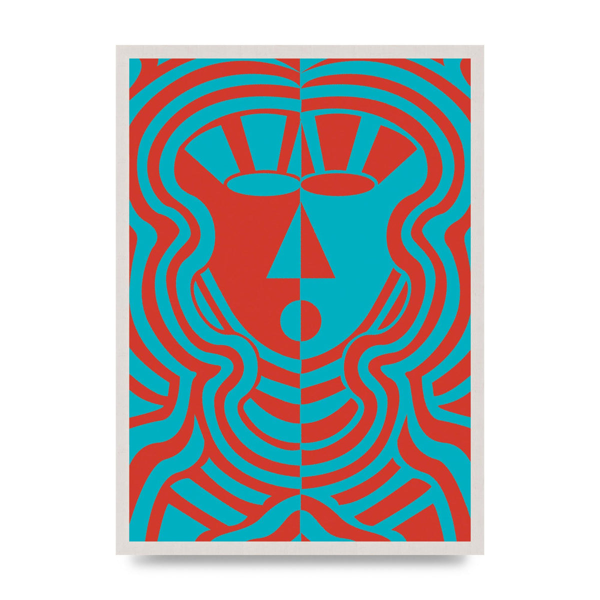 Psychedellic Face Red Blue Printed Poster - A2 framed