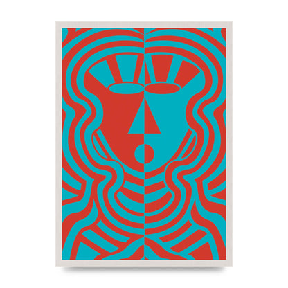 Psychedellic Face Red Blue Printed Poster - A2 framed