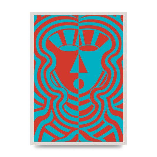 Psychedellic Face Red Blue Printed Poster - A2 framed