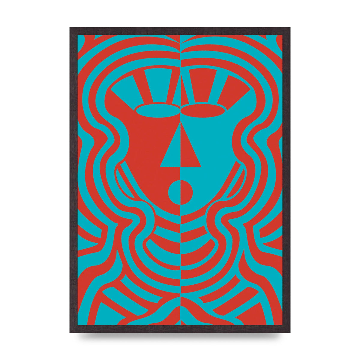 Psychedellic Face Red Blue Printed Poster - A2 framed