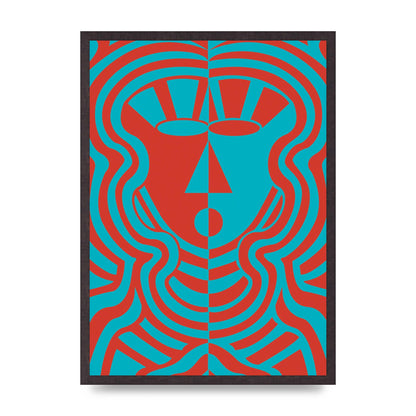 Psychedellic Face Red Blue Printed Poster - A2 framed