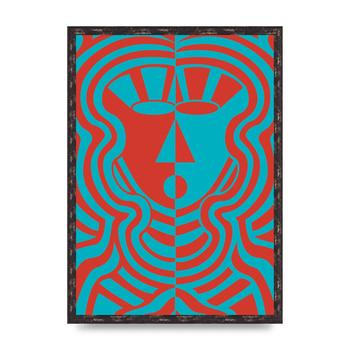 Psychedellic Face Red Blue Printed Poster - A2 framed
