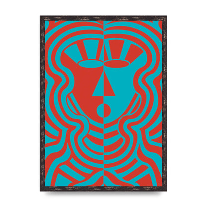 Psychedellic Face Red Blue Printed Poster - A2 framed