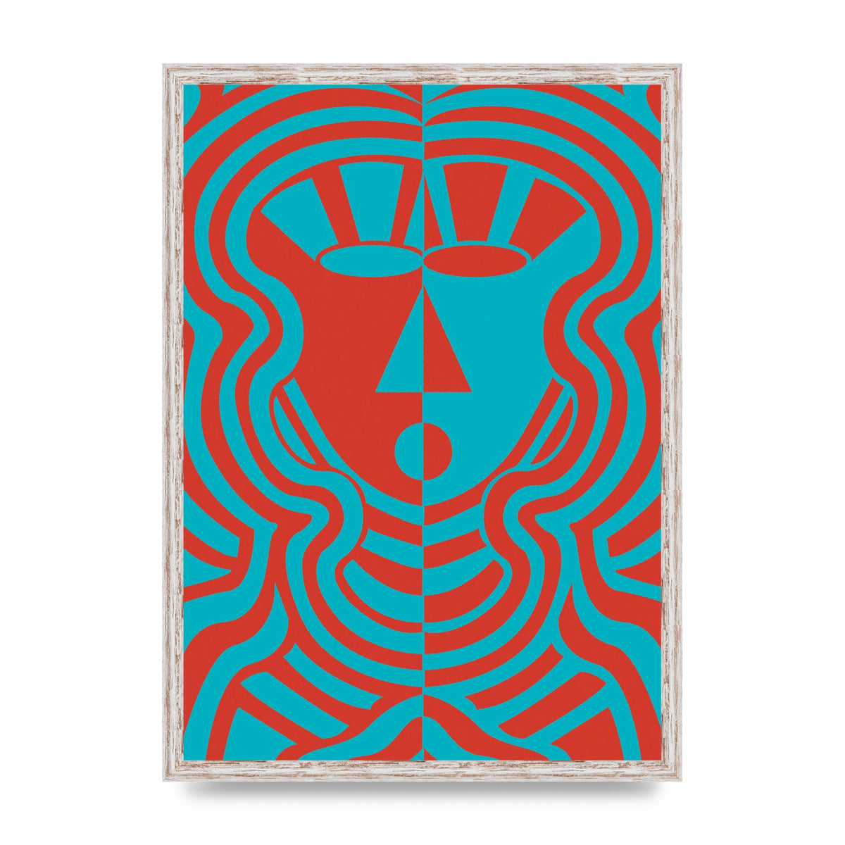 Psychedellic Face Red Blue Printed Poster - A2 framed