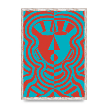 Psychedellic Face Red Blue Printed Poster - A2 framed