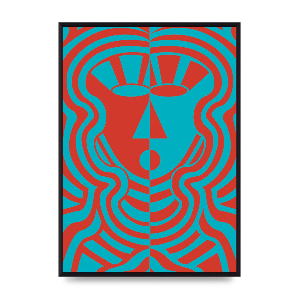 Psychedellic Face Red Blue Printed Poster - A2 framed