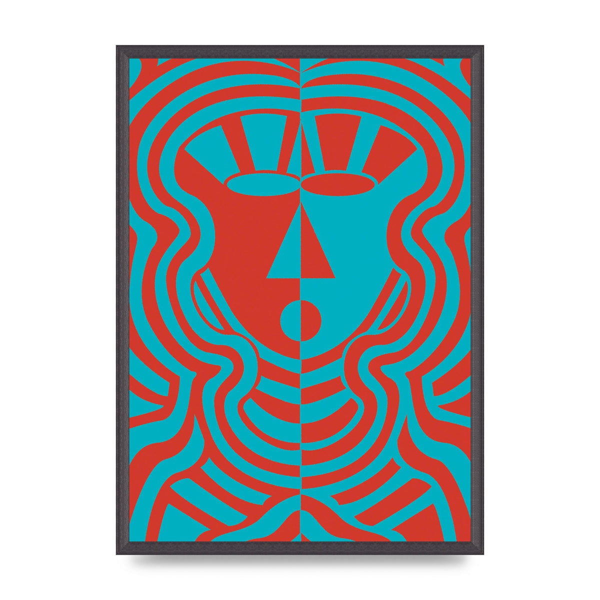 Psychedellic Face Red Blue Printed Poster - A2 framed