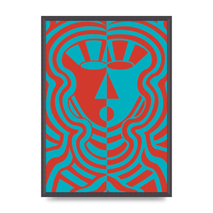 Psychedellic Face Red Blue Printed Poster - A2 framed