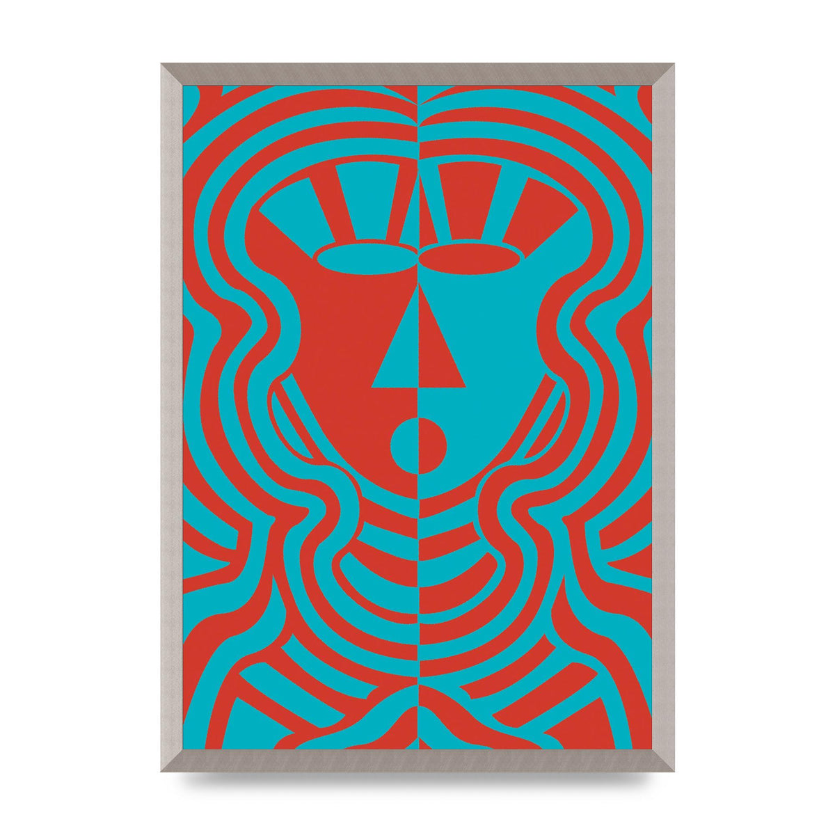 Psychedellic Face Red Blue Printed Poster - A2 framed