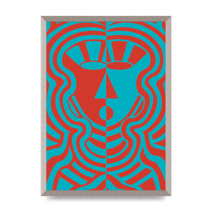 Psychedellic Face Red Blue Printed Poster - A2 framed
