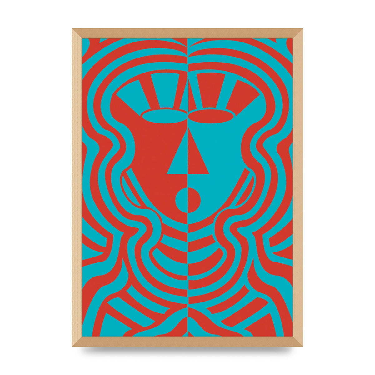 Psychedellic Face Red Blue Printed Poster - A2 framed