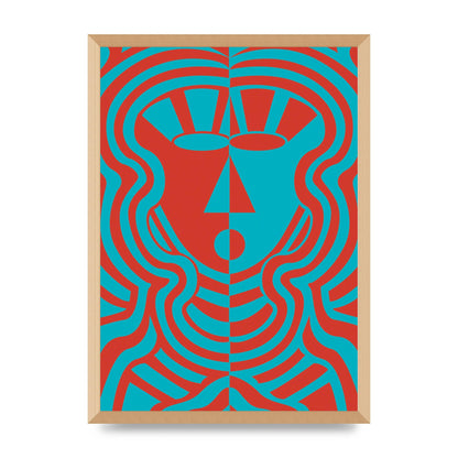 Psychedellic Face Red Blue Printed Poster - A2 framed