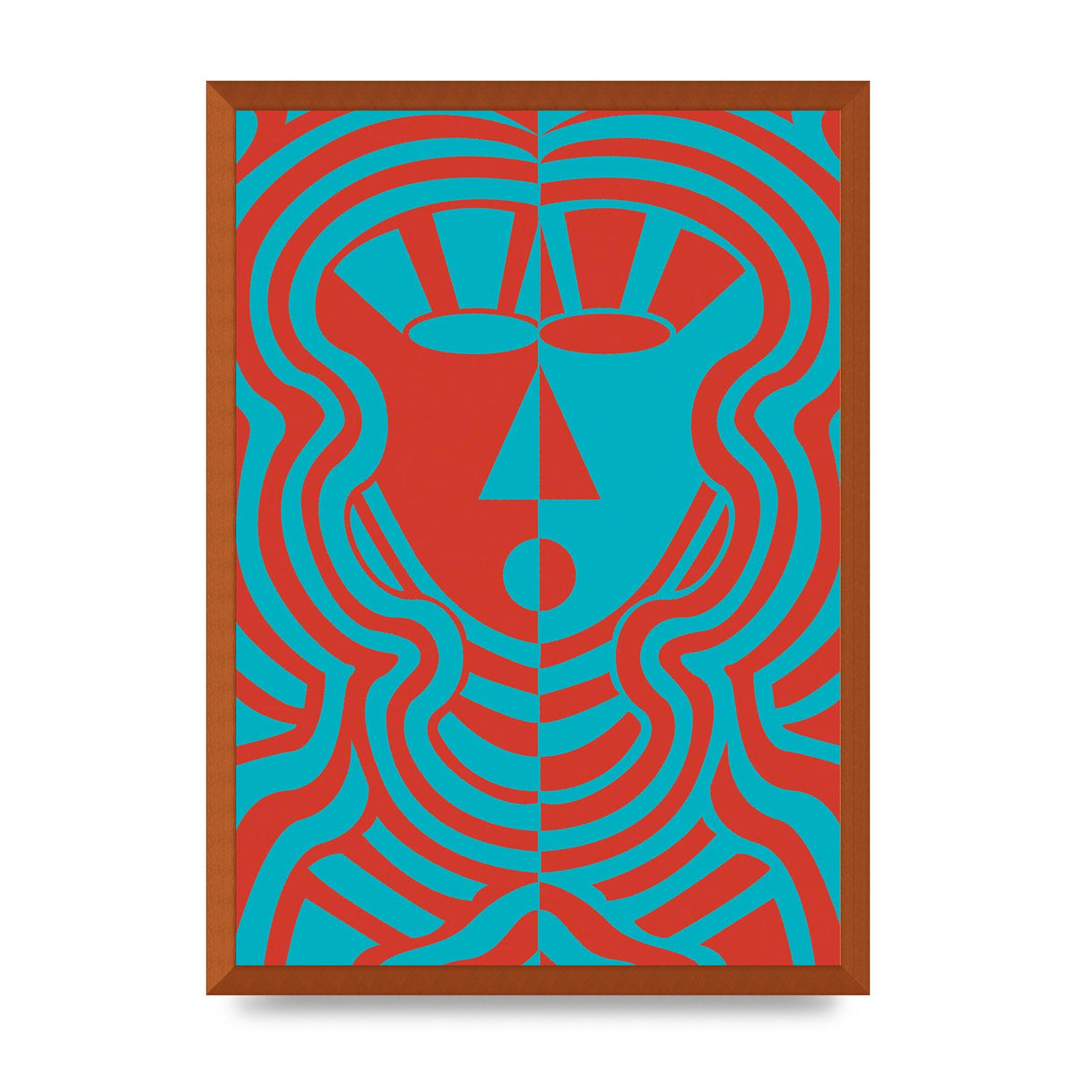 Psychedellic Face Red Blue Printed Poster - A2 framed