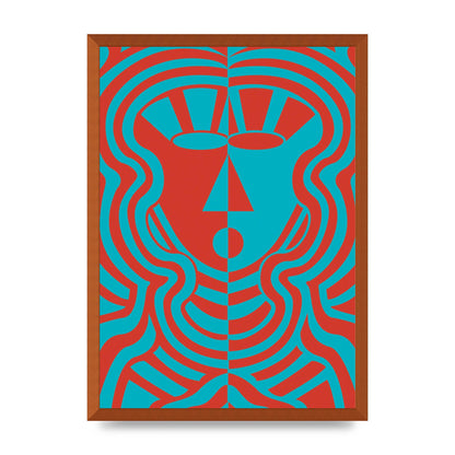 Psychedellic Face Red Blue Printed Poster - A2 framed
