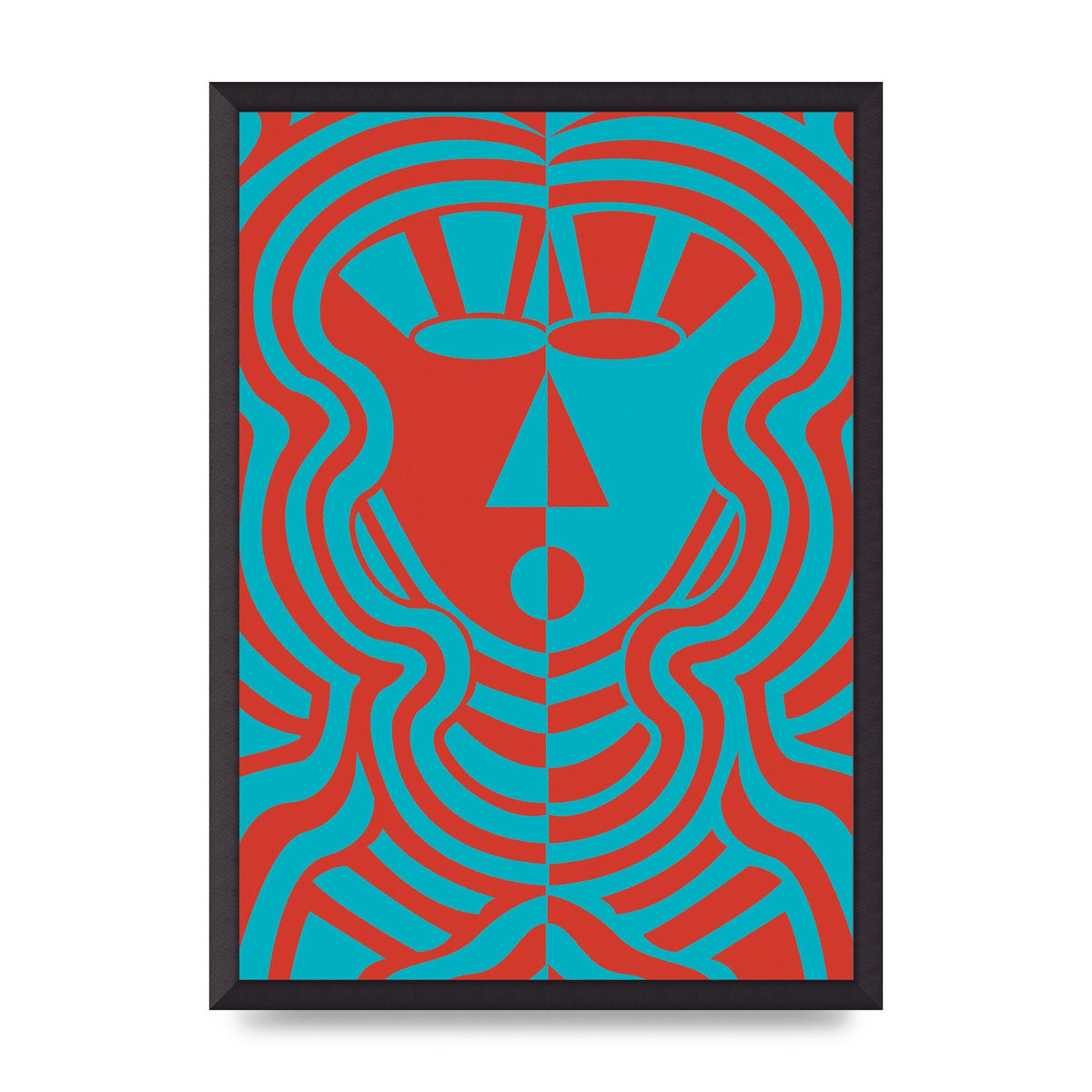 Psychedellic Face Red Blue Printed Poster - A2 framed