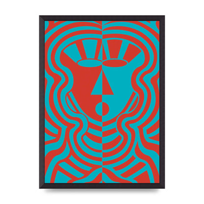 Psychedellic Face Red Blue Printed Poster - A2 framed