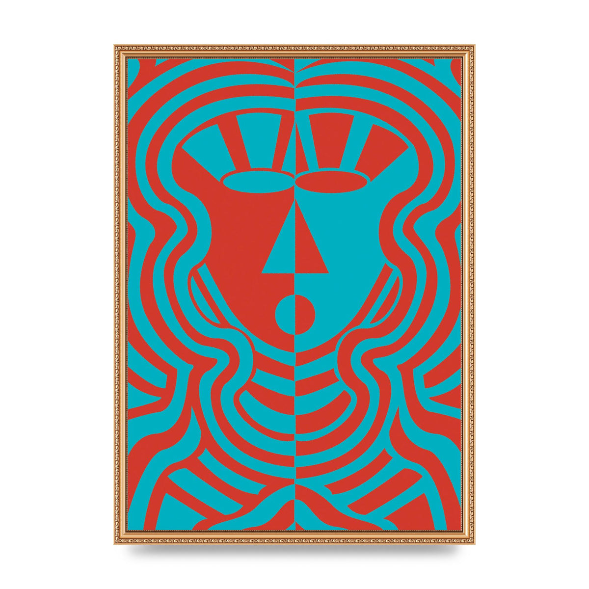 Psychedellic Face Red Blue Printed Poster - A2 framed