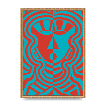 Psychedellic Face Red Blue Printed Poster - A2 framed