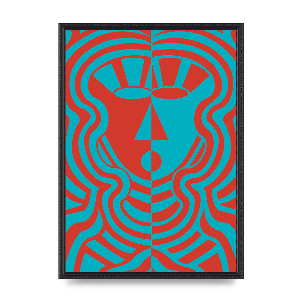 Psychedellic Face Red Blue Printed Poster - A2 framed