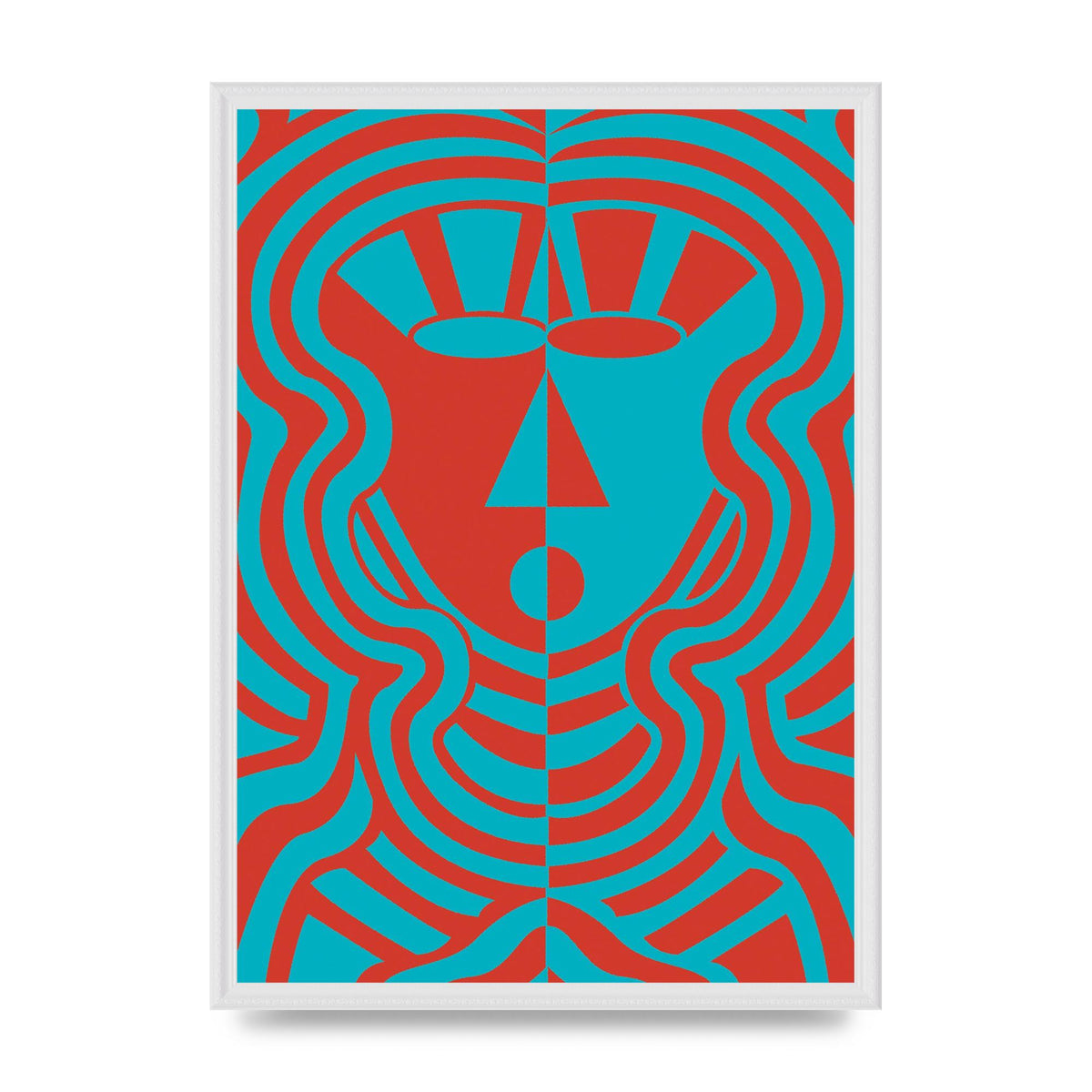 Psychedellic Face Red Blue Printed Poster - A2 framed
