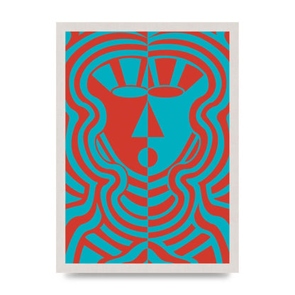 Psychedellic Face Red Blue Printed Poster - A3 framed
